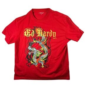 Ed Hardy Dragon Graphic T-Shirt Mens XL Red Excellent Tattoo Streetwear EHM1101